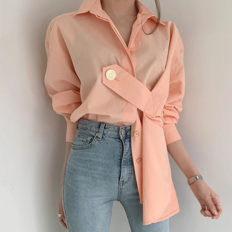 

TVVOVVIN New Autumn 2019 Vintage Style Single Breasted Turn-down Collar Sashes Full Temperament Women Shirt F136
