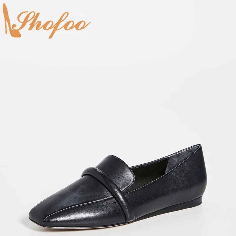 

Black Strap Loafers Square Toe Women's Flats Casual Summer Slip On Large Size 13 16 Ladies Office Fashion Concise Shoes Shofoo