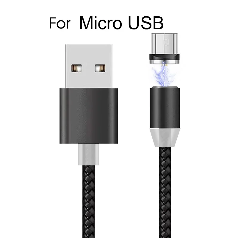 Магнитный кабель 2A для samsung, для быстрой зарядки huawei, магнитный кабель для Xiaomi, Micro USB кабель, Android, USB линия - Цвет: Черный
