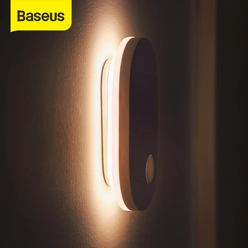 Baseus PIR sensore di movimento luce notturna induzione umana retroilluminazione lampada da comodino ricaricabile a LED