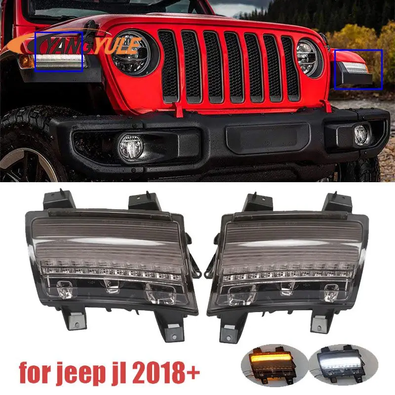 

1pair JL Front Fender Flares Light White DRL Amber Turn Signal Light for Jeep Wrangler JL 2018 2019 European Upgrade