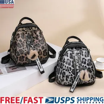 

US Women Backpack PU Leather Shoulder Bags Tote Leopard Handbag Satchel Rucksack