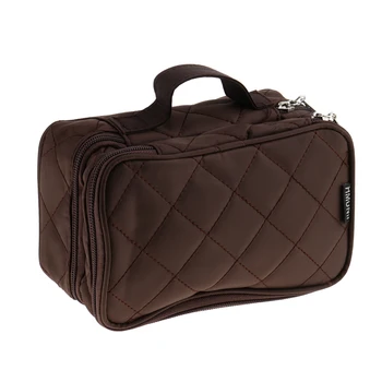 

Waterprood Nylon Makeup Train Case with Mirror Zipper Brush Holder Portable Cosmetic Bag Organizer for Girl Women Travel