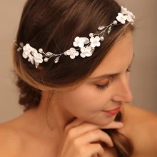 Bridal Headwear Wedding Hair Accessories Pearl Flower Headband Wedding Hair Jewelry Prom Hair Vine Champagne Gold Flower Tiara