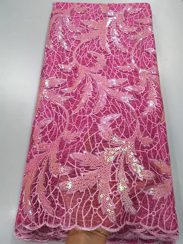 

2019 2020 New Arrival Bridal Wedding Dress Lace Fabric Beautiful Pink Sequins Tulle Net French Lace For Nigerian Party Dresses
