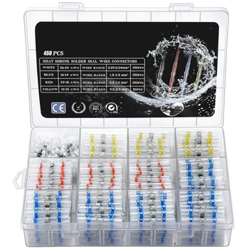 

450PCS Solder Seal Wire Connectors, Plustool Solder Seal Butt Connectors Heat Shrink Solder Wire Connectors Electrical Insulated