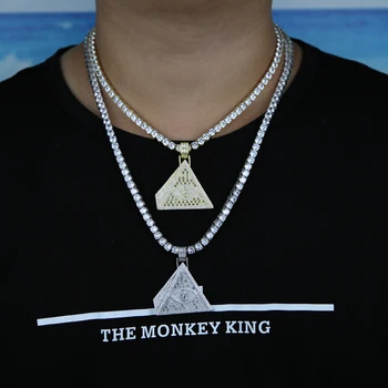 

Hip Hop Iced Out Choker Necklace With Triangle Pyramid Shiny Eye In The Middle Classic Cool Jewelry For Men Wedding Gift
