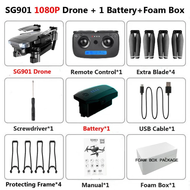 SG901 Радиоуправляемый Дрон 4K камера HD 1080P WiFi FPV оптическая камера потока Дрон 18 минут Профессиональный RC Квадрокоптер VS Xs816 S17 SG106 - Цвет: 1080P FOAM 1B