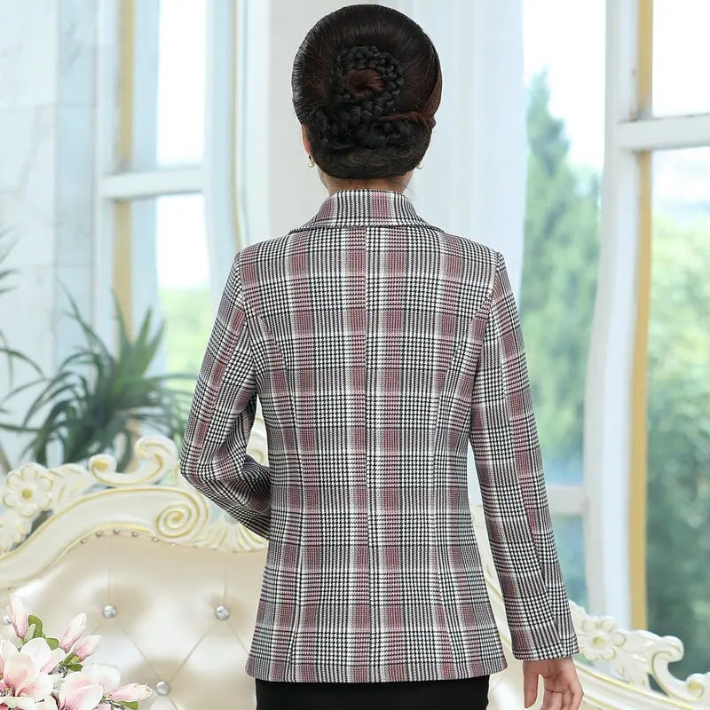 British Style Women Elegant Blazers Red Gray Plaid Classical Jacket Suits Female Notched Collar Design Smart Casual Blazers Suit