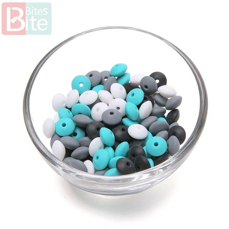 Turquoise-Black Кусачки 20 шт. 10 мм Силиконовые Бусины Abacus Lentils SoftBPA Бесплатный пищевой материал DIY ремесла Детские бусины, прорезыватель - Цвет: Turquoise-Black