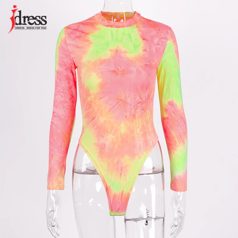 IDress Hot One Piece Tie Dye Party Bodysuits Long Sleeves High Neck Body Suit  (9)