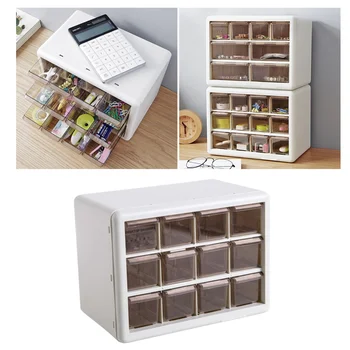 

1 Set of Transparent Multi - Lattice Mini Jewelry Box Desktop Drawer Jewelry Storage Cabinet(Milky)