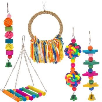 

5 Packs Parrot Hammock Bell Toys Bird Swing Chewing Toys Parakeet Toys for Cockatiels Conures Love Birds