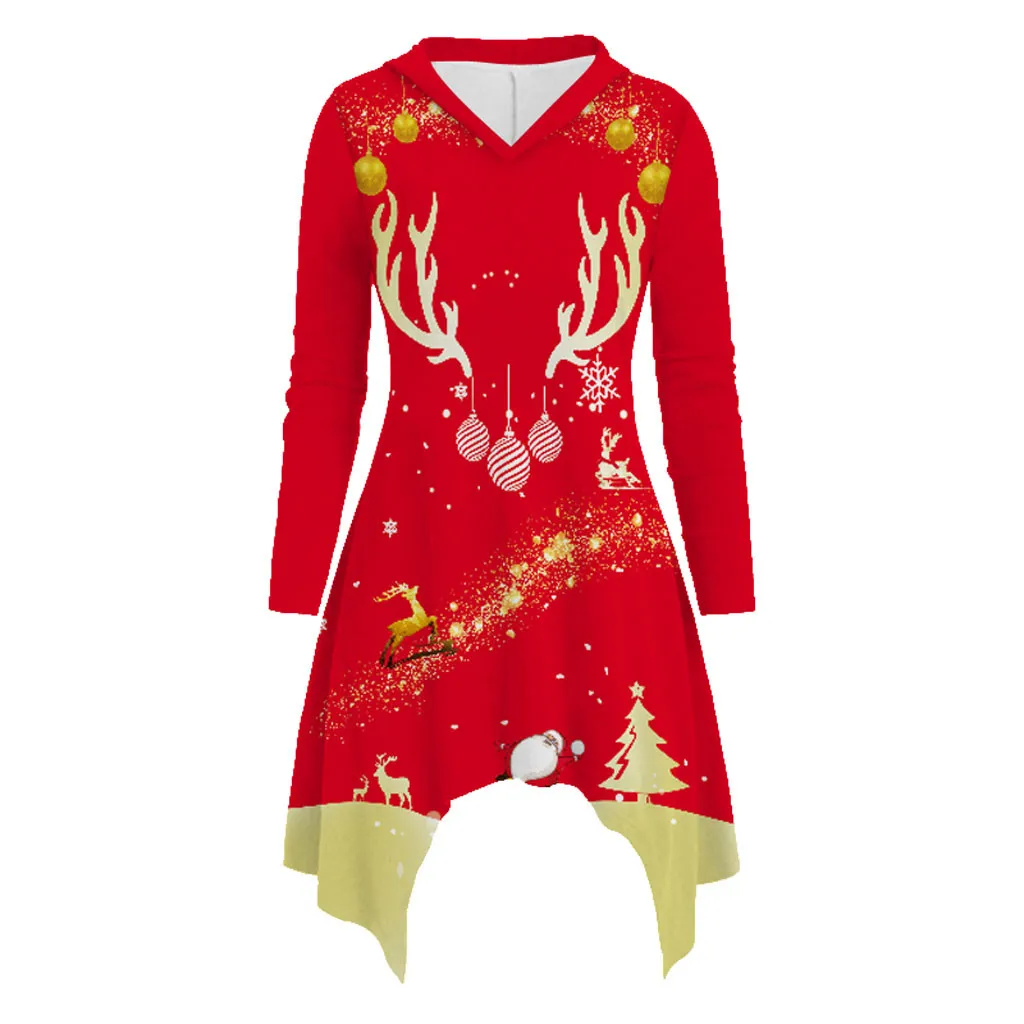 Рождественская женская блузка Eindeer Heathered Xmas Printing с длинным рукавом и капюшоном bluzki damskie