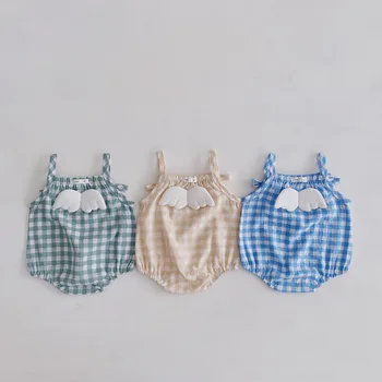 

Little Angel Sling Bodysuit Baby Clothes 2020 Korean Summer Boy and Girl Baby Wave Point Siamese Baby Triangle Jumpsuit