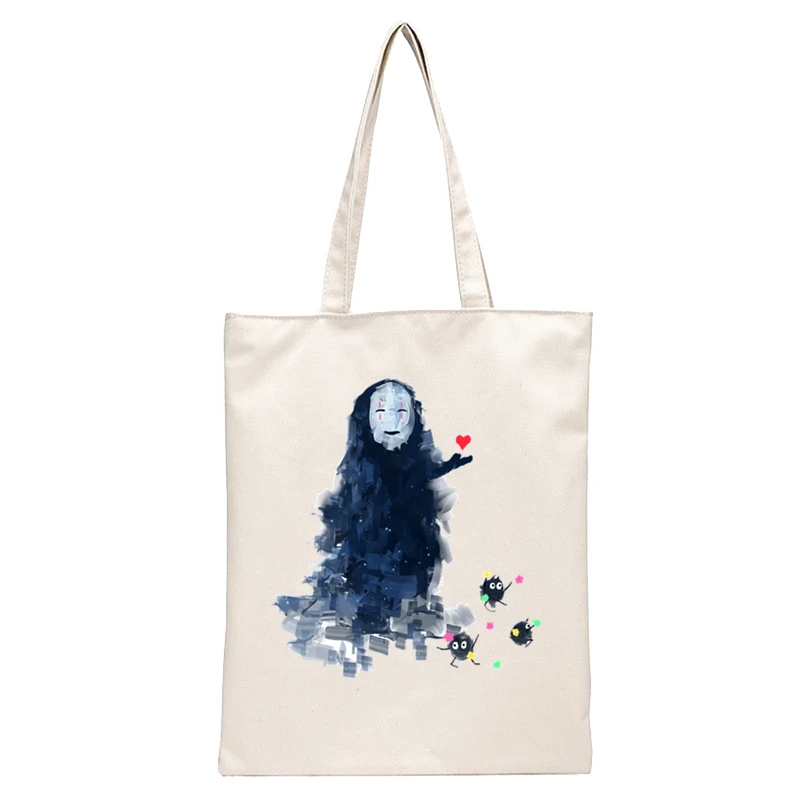 Spirited Away Faceless  Print Reusable Shopping Bag Women Canvas Tote Bags Printing Eco Bag Cartoon Shopper Shoulder Bags