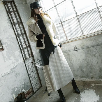 

Pleated Skirt Women's Spring and Autumn 2020 New Style Big Swing A Line Cool High Waist Slimming Patchwork Leather Skirts