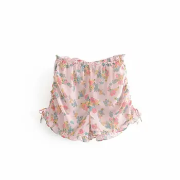

Chic Floral Print Ruffles Side Lace-Up Shorts Skirts Fashion Women Pajama Short Pants Casual Ladies Bottom Feminine