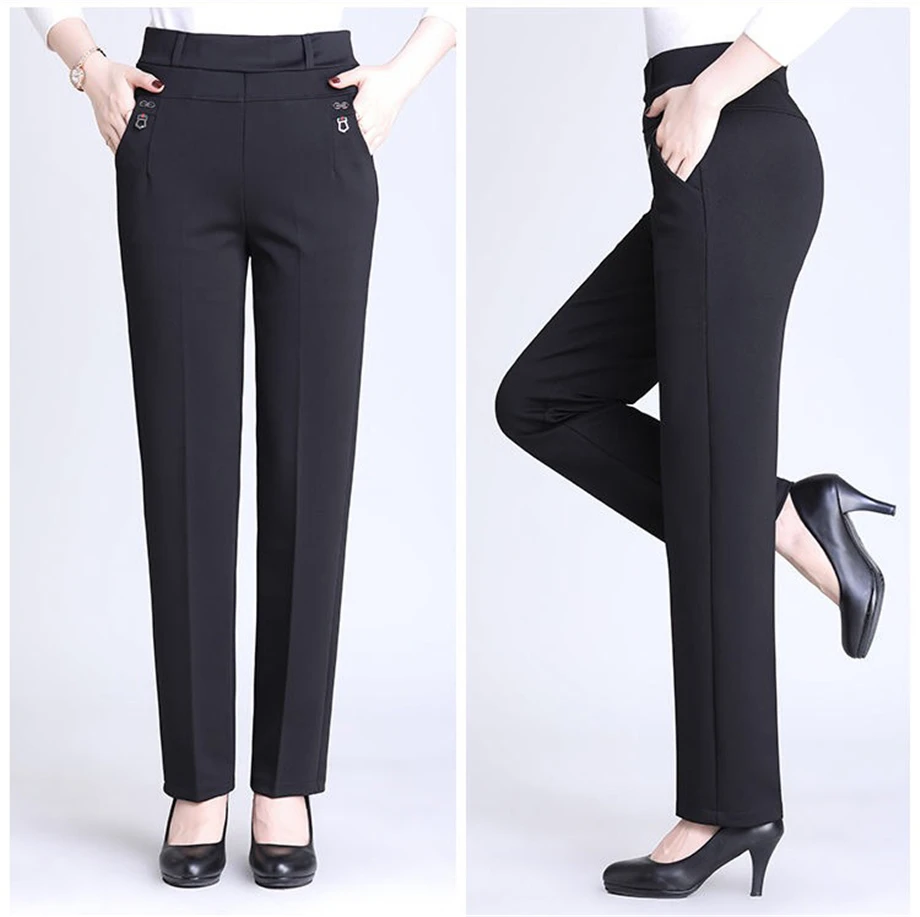 New plus size 5XL mother straight pants big sale solid color high elastic high waist tight women's office autumn pants