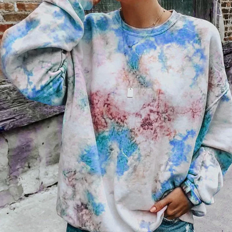 Tie Dye свитшоты женские градиентные цвета повседневный Свободный пуловер с длинным рукавом Женская Осенняя Радужная Толстовка толстовки Топы