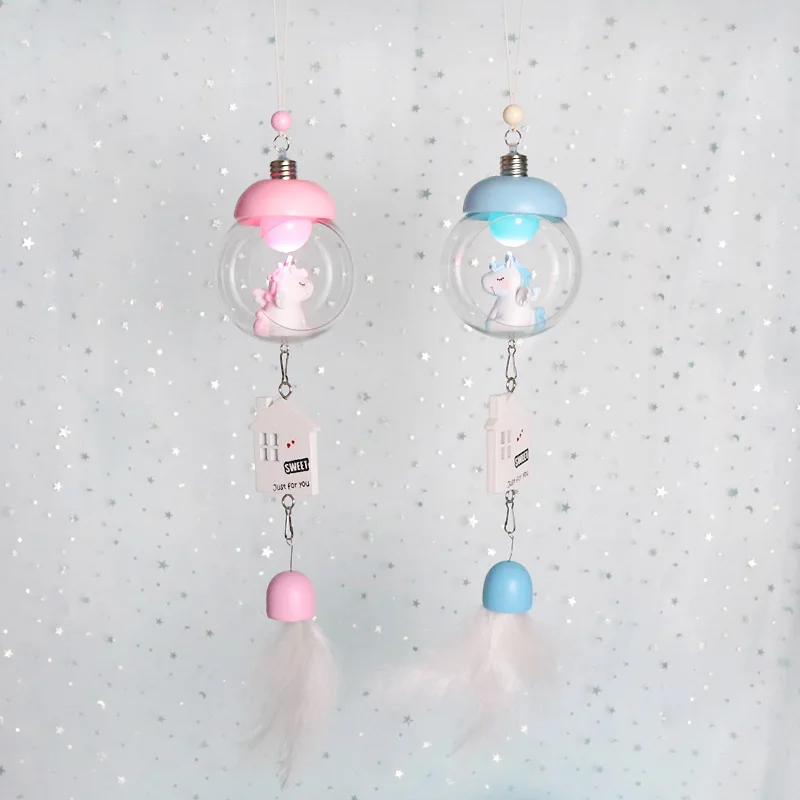 

Cute Unicorn Small Night Lamp Wind Chime Light Included Bell Home Decoration Crafts Students Gift INS Hot Selling