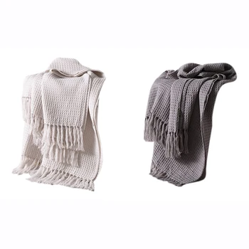 

1PcWeave Blanket with Tassel Fringed Sofa Bed Cover Soft Throw Sofa Decorative 130X160cm