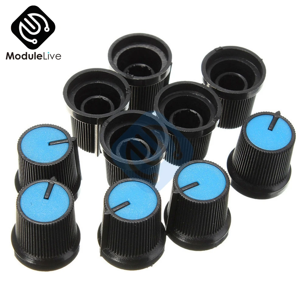 

20pcs 6mm Black Blue Face Knob Plastic For Rotary Taper Potentiometer Hole Volume Control CAPS For Wh148