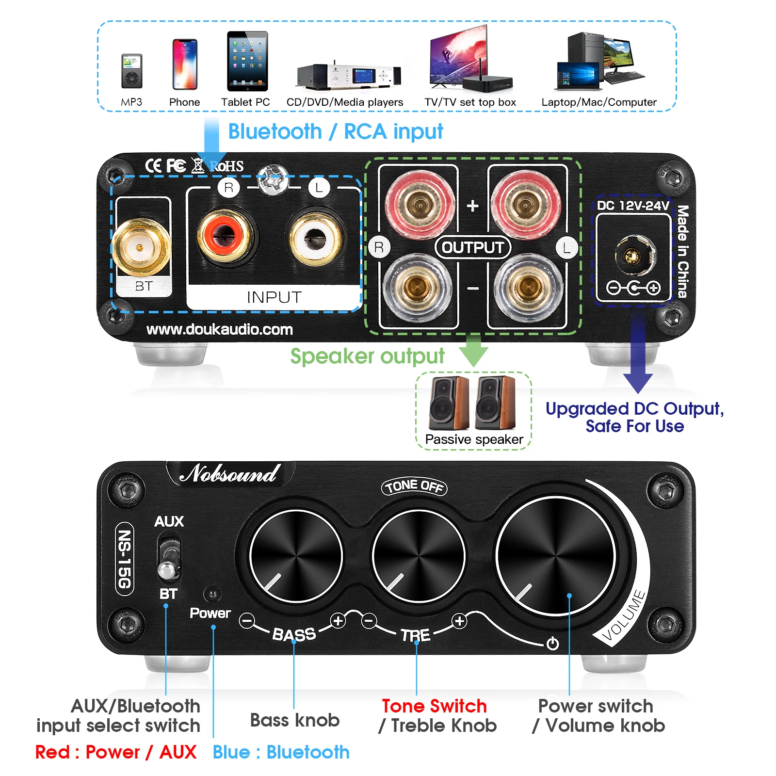 Цифровой аудио усилитель Nobsound Mini TPA3116 Hi Fi Bluetooth 5 0 класс D стерео мощности 100 Вт *