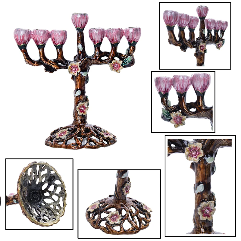 H&D 7 Branch Jewish Menorah Tree of Flowers Antique Hanukkah Menorah Collectible Chanukiah Candlestick Holder Jerusalem Gift