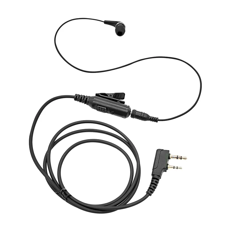 RISENKE-Walkie Talkie Earpiece for Kenwood Baofeng, Two-Way Radio with PTT Mic, 2-Pin In-Ear, Detachable Cable Headset, 2Pcs
