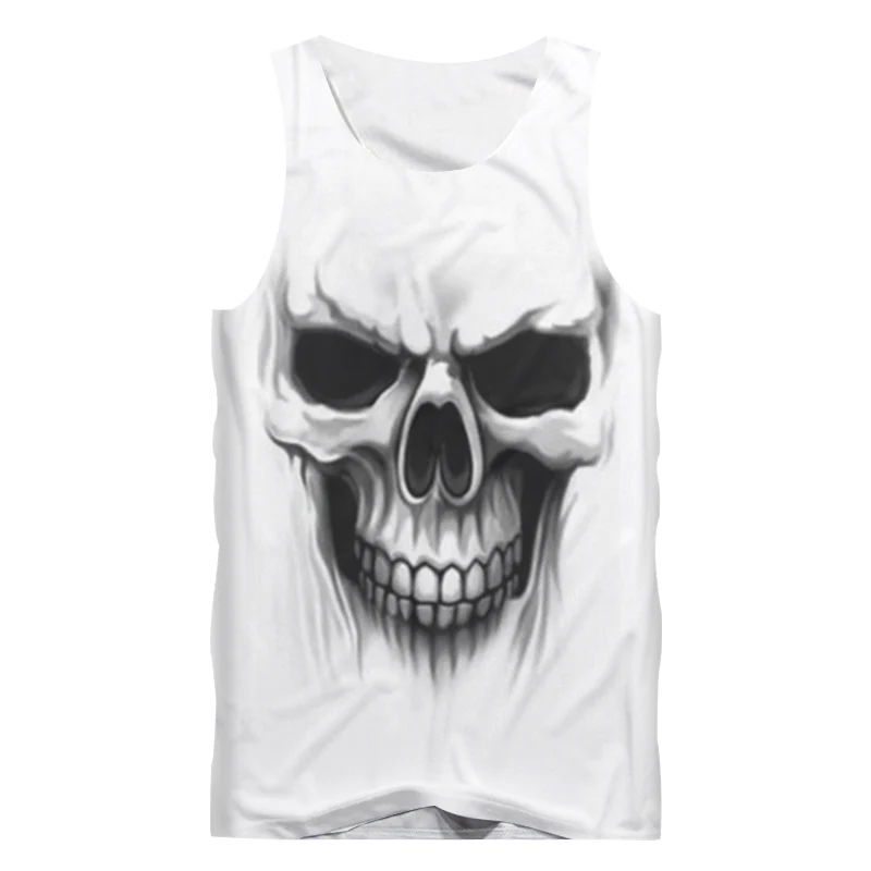 Skull White UJWI белый жилет с 3D принтом черепа для мужчин хип хоп Уличная панк стиль Crewneck без рукавов майки крутые - Цвет: Skull White