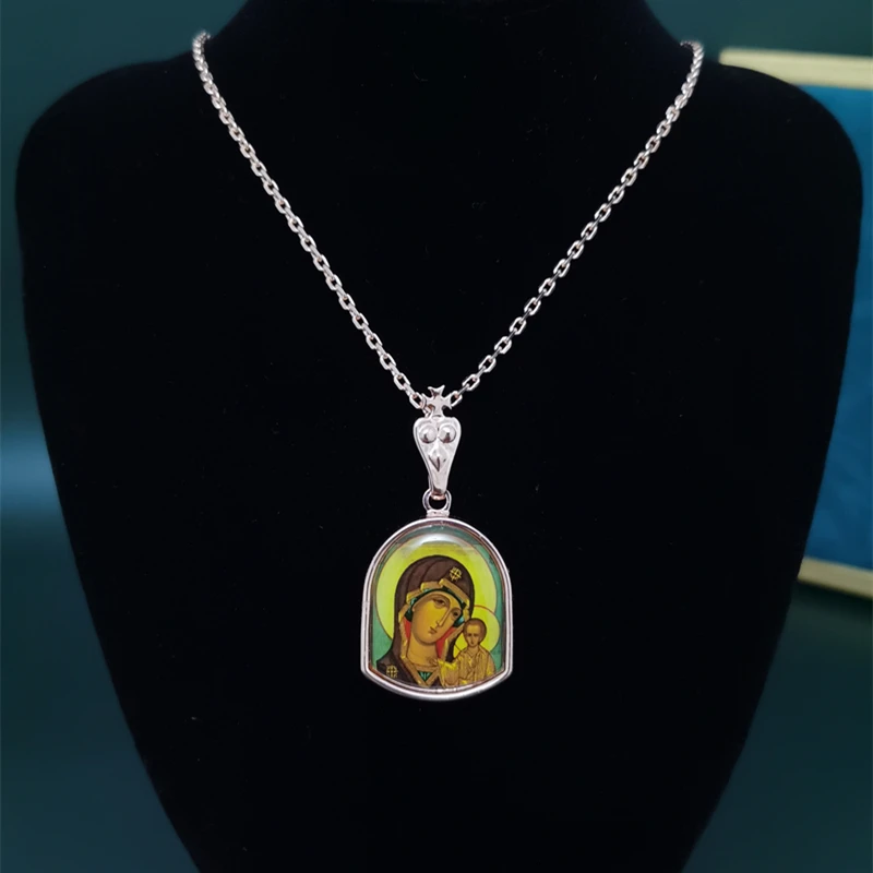 

XL022 Pendant Religion Kazan Icon Of The Mother Of God Iady Orthodox Rose Gold Resin Patch Copper Material Jewelry Decoration