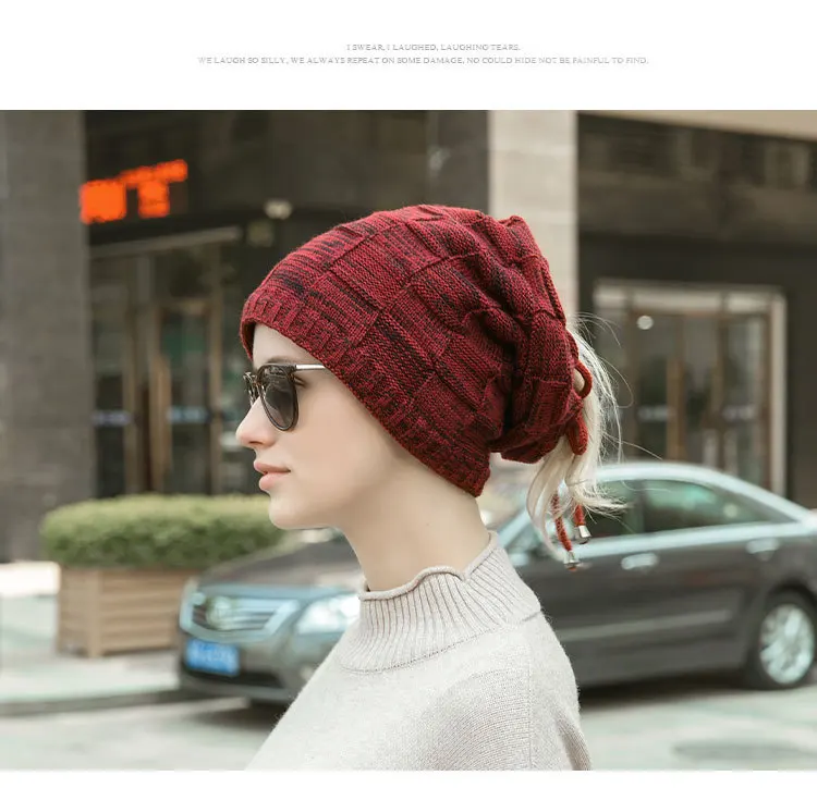Унисекс зимняя бархатная Повседневная шапка Skullies Beanies, модный шарф, шапка, многофункциональная теплая шапка, женская вязаная шапка с отверстием для хвоста Z198
