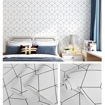 

3D PVC Wallpaper Modern Simple Black And White Lattice Geometry Wall Papers Roll Living Room Bedroom TV Background Decor Paper