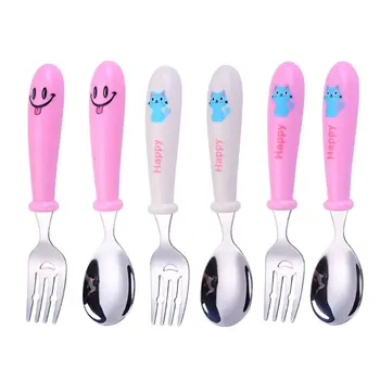 

Children Cartoon Tableware 304 Stainless Steel Cat Smiley Face Pattern Kindergarten Baby Cute Fork Spoon for Boys Girls R7RB