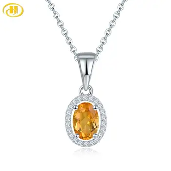 

Hutang Yellow Citrine 925 Silver Pendant Natural Gemstone Solid 925 Sterling Silver Chain Fine Elegant Cubic Zirconia Jewelry