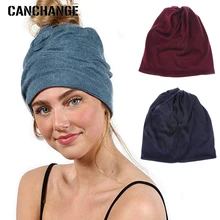 Женские теплые шапки простые вязаные акриловые конский хвост зимние шапки бини для женщин повседневные Лыжные шапки Gorros