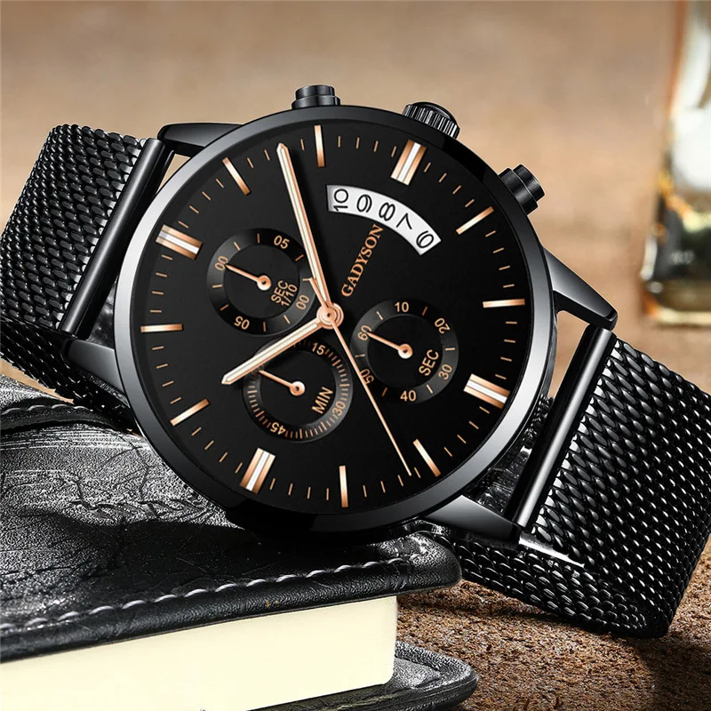 2025 relógios masculinos de luxo topo aço inoxidável malha data calendário  relógio masculino negócios ultra fino relógio quartzo relogio masculino -  AliExpress