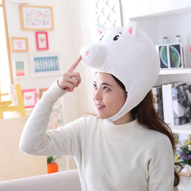 Kawaii Мультфильм о розовой свинье Лицо Плюшевая шапка Забавные Животные СВИНЬЯ шапка-Кепка головной убор праздничная одежда шапочки-бини фото реквизит