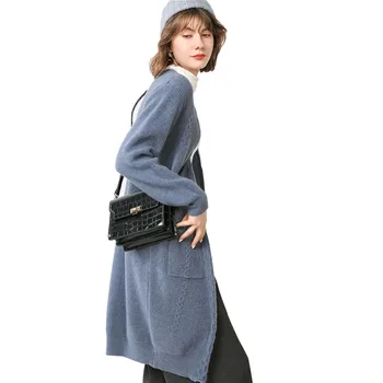 

V-Neck Long Female Cardigan 2019 New Autumn Winter Women's Cashmere Sweater Coat Soft Warm Casaco Feminino Knitted Outwear