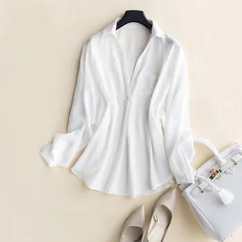 

silk tops women's shirt white casual long sleeve mulberry plus size 2020 spring summer high-quality mom loose free ship