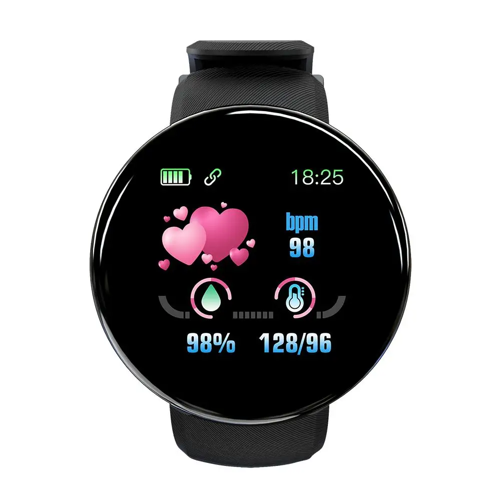 D18 Smart Watch Waterproof Sleep Tracker Heart Rate Tracke Smartwatch Men Blood Pressure Blood Oxygen Sports Watch PK D13 - Цвет: Black