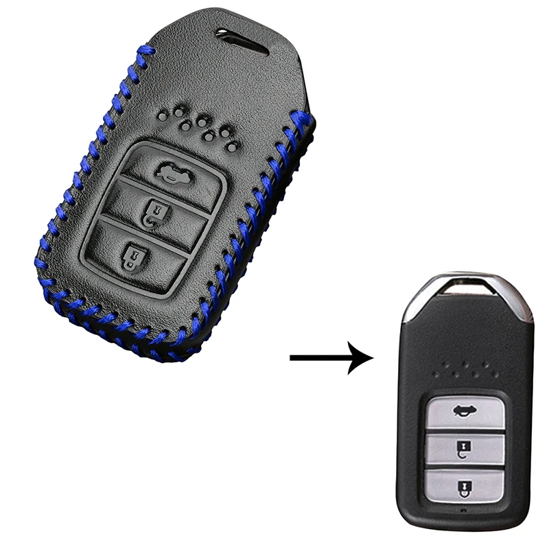 Кожаный чехол для ключей YOLU для автомобиля с 3 кнопками для Honda Civic HRV CRV Accord - Название цвета: Синий