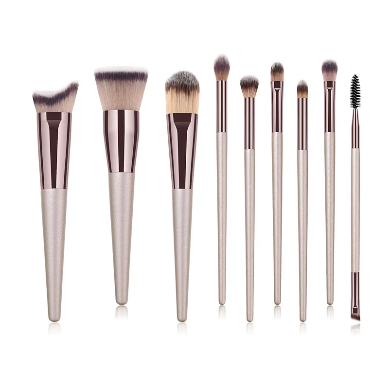 

Foundation Powder Blush Concealers Eye Shadows Makeup Brush Set Makeup Brush Champagne gold Cosmetics Brushes Kit 9Pcs