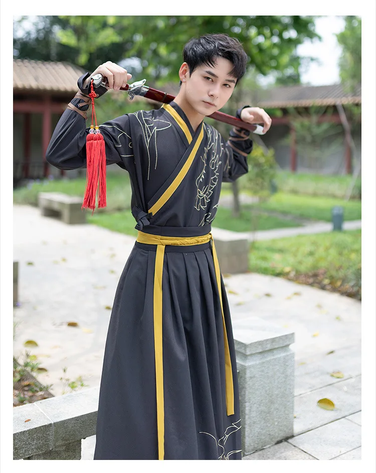 Пары Hanfu костюмы древний Китай женский черный Дракон узор народный танец одежда традиционный фестиваль наряд для взрослых DN4898