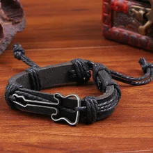 Коричневые черные кожаные браслеты с гитарой европейский модный стиль плетеный кожаный браслет для мужчин