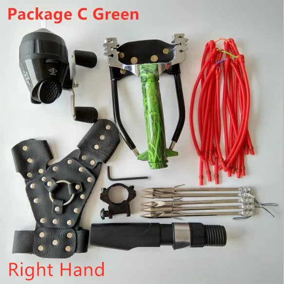 PackageC Green Right Новинка, Рогатка из нержавеющей стали для рыбной ловли, дротика для охоты, рыбалки, рогатки, катапульта, Уличное оборудование - Цвет: PackageC Green Right
