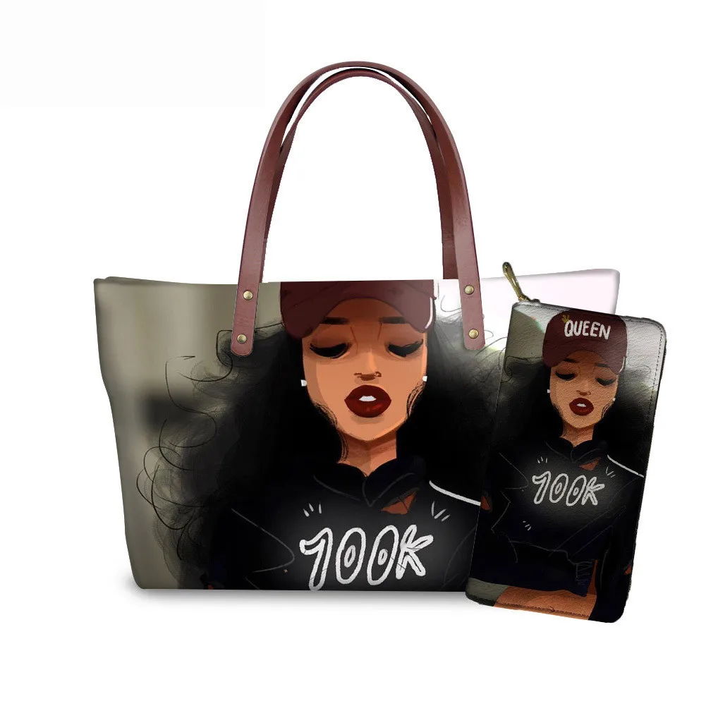 YQ4066ALZ21 FORUDESIGNS бренд класса люкс дизайн Сумки женский, черный арт в африканском стиле, для девочек, 2 предмета в наборе, шт./компл. ручная сумка& кошелек женские сумки с верхней ручкой - Цвет: YQ4066ALZ21