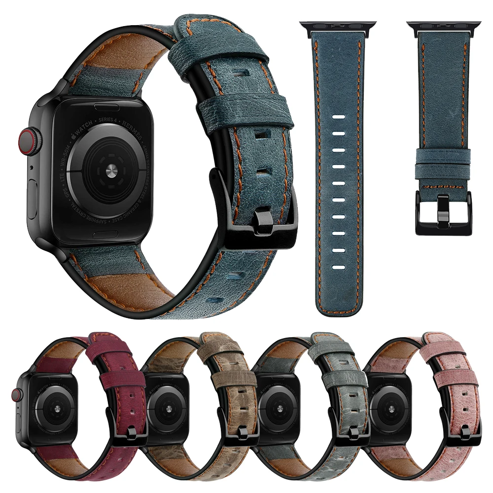 Ремешок кожаный в ретро стиле для Apple watch band 44 мм 40 42 38 браслет iWatch 1 2 3 4 5|Ремешки