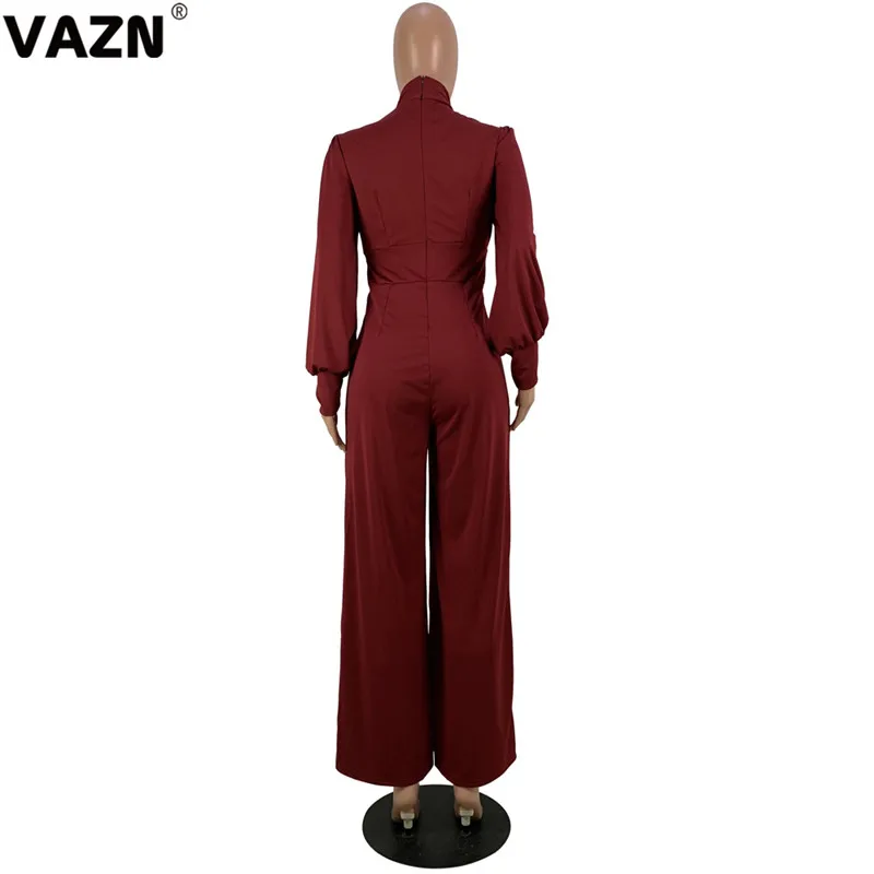 VAZN MOY5115 с круглым вырезом Новые однотонные открытые кружевные вечерние Клубные комбинезоны с длинным рукавом облегающие сексуальные женские бандажные длинные узкие комбинезоны